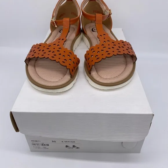 Little Girls Ankle Strap Orange Sandals Vegan Leather.Size 13