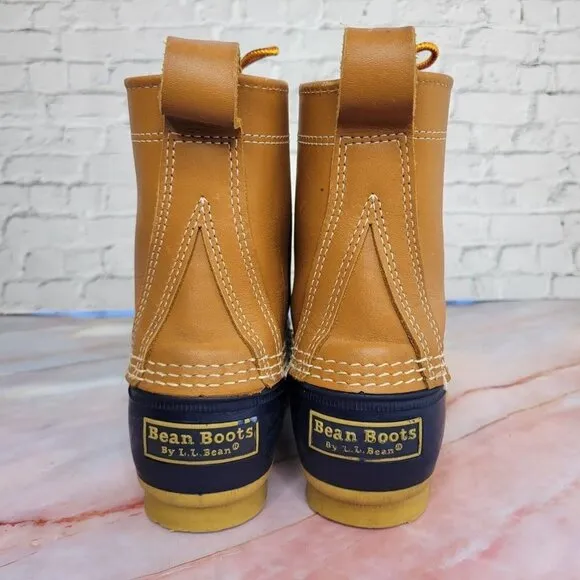 LL Bean Bean Boots Womens Size 6 Navy Blue 8&quot; Leather Hunting Rubber Duck Boots