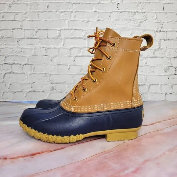 LL Bean Bean Boots Womens Size 6 Navy Blue 8&quot; Leather Hunting Rubber Duck Boots