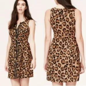 LOFT Dress 6 Leopard Animal Print Sleeveless Fit &amp; Flare Tan &amp; Black