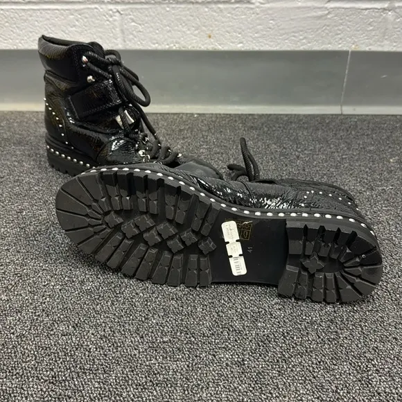 Lola Black Combat Boots with Studs and Thick Sole Retail $365