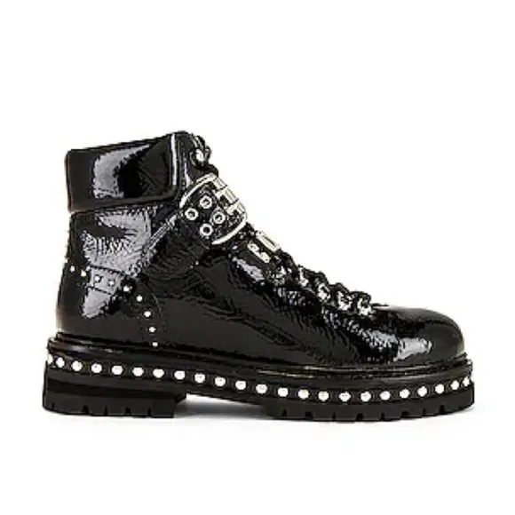 Lola Black Combat Boots with Studs and Thick Sole Retail $365