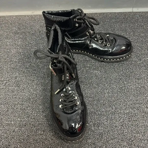 Lola Black Combat Boots with Studs and Thick Sole Retail $365