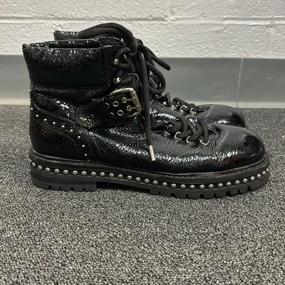 Lola Black Combat Boots with Studs and Thick Sole Retail $365