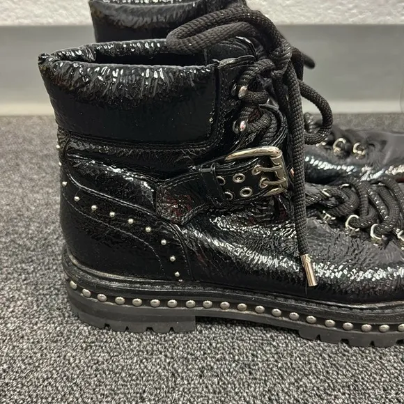 Lola Black Combat Boots with Studs and Thick Sole Retail $365