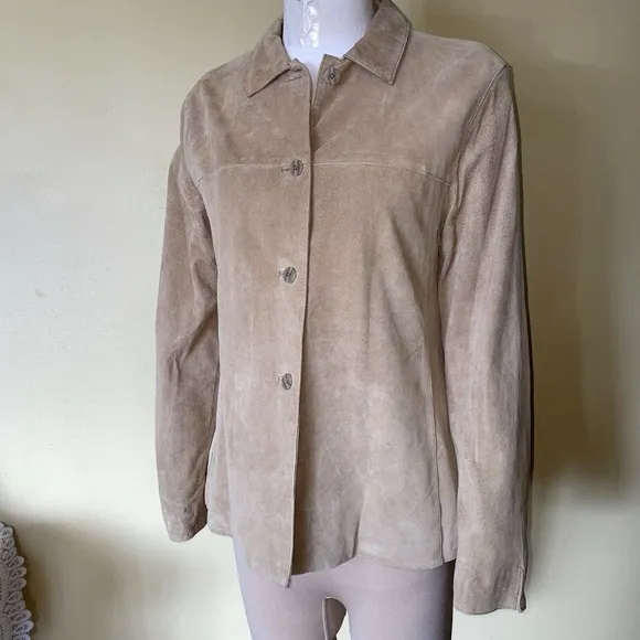 LORD &amp; TAYLOR Tan Soft Suede 100% Leather Button Front Jacket Medium
