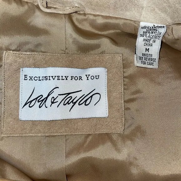 LORD &amp; TAYLOR Tan Soft Suede 100% Leather Button Front Jacket Medium