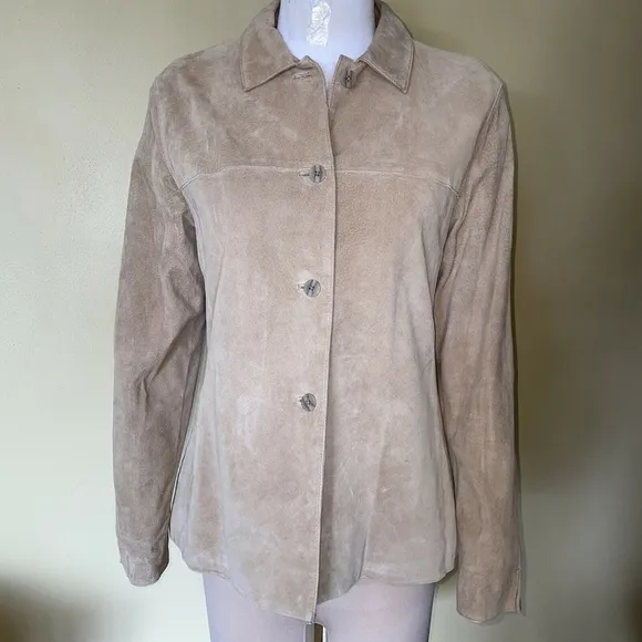 LORD &amp; TAYLOR Tan Soft Suede 100% Leather Button Front Jacket Medium