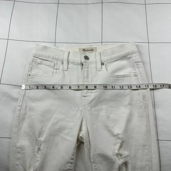 Madewell Jeans Womens 26 White 9” High Rise Skinny Crop Distressed Deconstructed