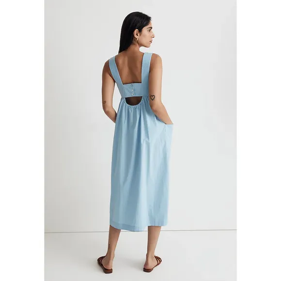 MADEWELL Poplin Cutout-Back Empire Midi Dress 0 Tropical Sky Blue Cotton NWT