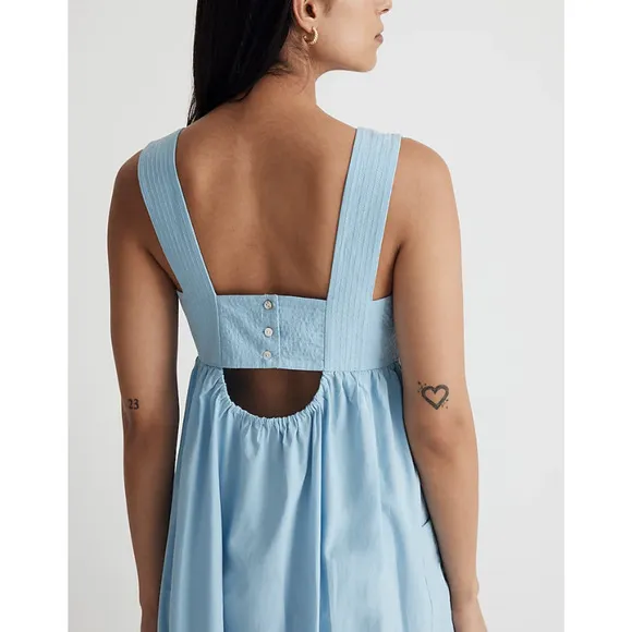 MADEWELL Poplin Cutout-Back Empire Midi Dress 0 Tropical Sky Blue Cotton NWT