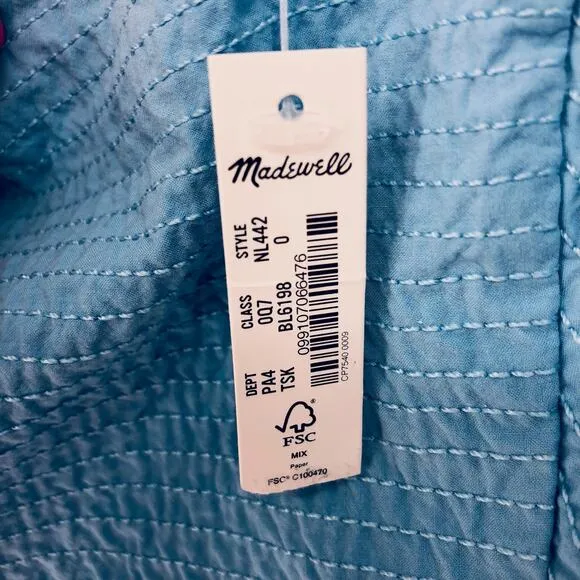 MADEWELL Poplin Cutout-Back Empire Midi Dress 0 Tropical Sky Blue Cotton NWT