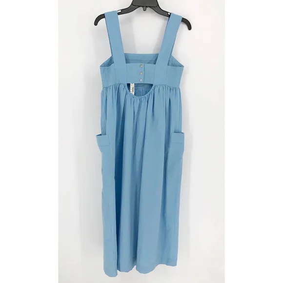 MADEWELL Poplin Cutout-Back Empire Midi Dress 0 Tropical Sky Blue Cotton NWT