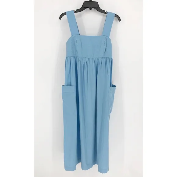 MADEWELL Poplin Cutout-Back Empire Midi Dress 0 Tropical Sky Blue Cotton NWT