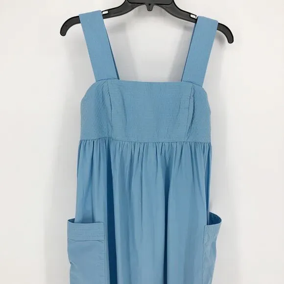 MADEWELL Poplin Cutout-Back Empire Midi Dress 0 Tropical Sky Blue Cotton NWT