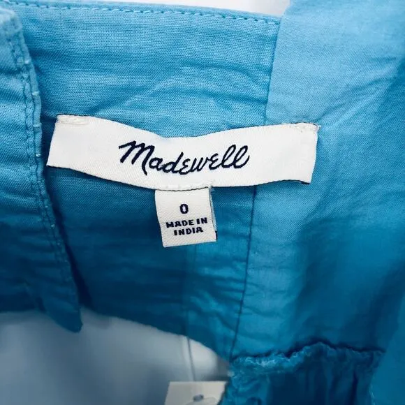 MADEWELL Poplin Cutout-Back Empire Midi Dress 0 Tropical Sky Blue Cotton NWT