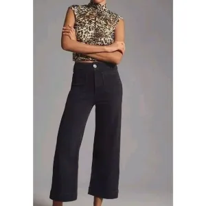 Maeve By Anthropologie The Colette Denim Cropped Wide Leg Jeans Black Sz 27