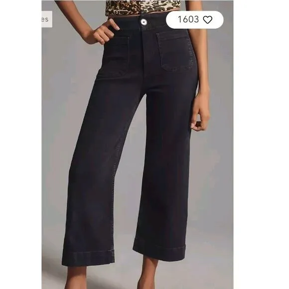 Maeve By Anthropologie The Colette Denim Cropped Wide Leg Jeans Black Sz 27