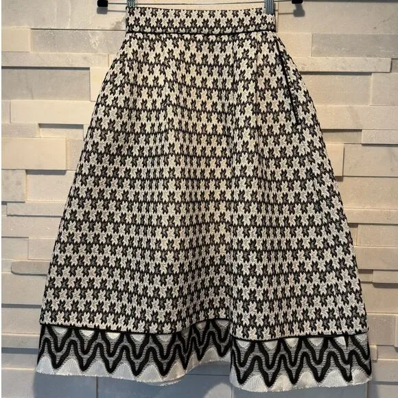 MAJE Josy Pleated Two-tone Lace Tulle Fit &amp; Flare Skirt w/pockets Black White 1S