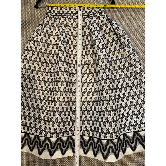MAJE Josy Pleated Two-tone Lace Tulle Fit &amp; Flare Skirt w/pockets Black White 1S