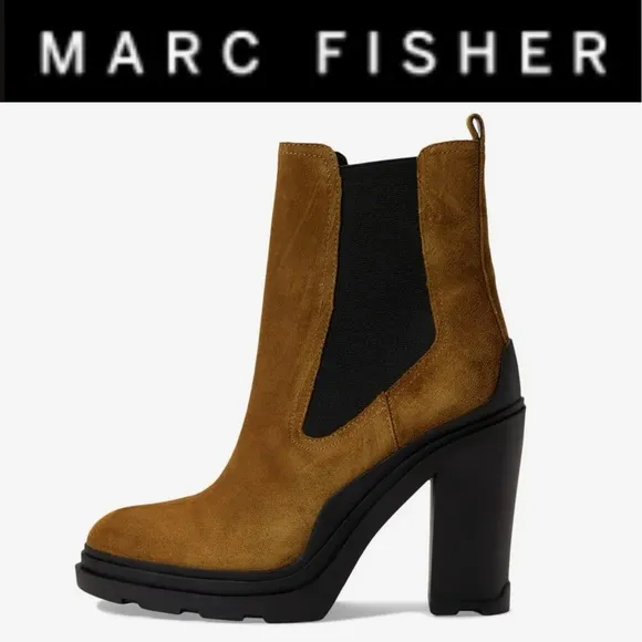 MARC FISHER LTD DARK NATURAL SUEDE RAMIO CHELSEA PLATFORM ANKLE BOOTS **NWT**