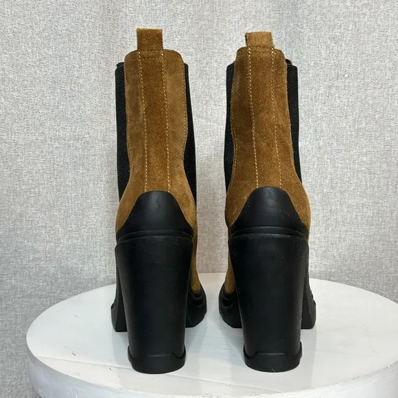 MARC FISHER LTD DARK NATURAL SUEDE RAMIO CHELSEA PLATFORM ANKLE BOOTS **NWT**