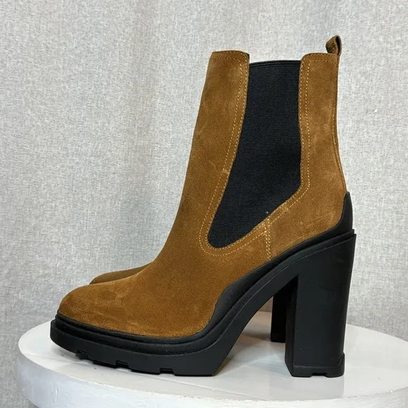 MARC FISHER LTD DARK NATURAL SUEDE RAMIO CHELSEA PLATFORM ANKLE BOOTS **NWT**