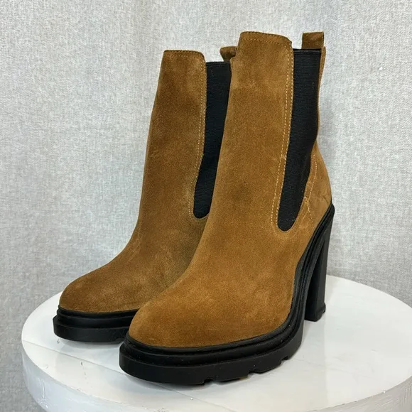 MARC FISHER LTD DARK NATURAL SUEDE RAMIO CHELSEA PLATFORM ANKLE BOOTS **NWT**