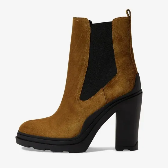 MARC FISHER LTD DARK NATURAL SUEDE RAMIO CHELSEA PLATFORM ANKLE BOOTS **NWT**