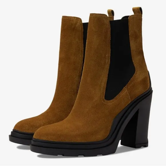 MARC FISHER LTD DARK NATURAL SUEDE RAMIO CHELSEA PLATFORM ANKLE BOOTS **NWT**