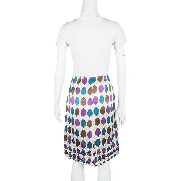Marni Multicolor Leaf Print Ruched Hem Detail Satin Skirt S