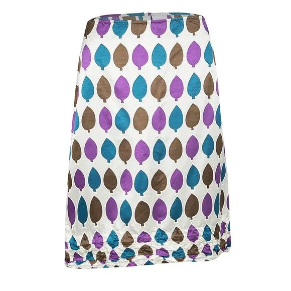 Marni Multicolor Leaf Print Ruched Hem Detail Satin Skirt S