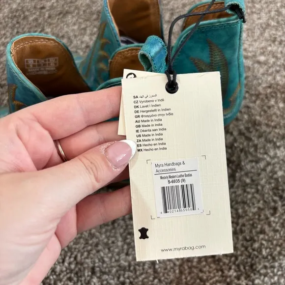 Mayra WESTERLY WESTERN LEATHER BOOTIES NEW in Bag Size 9 Turquoise