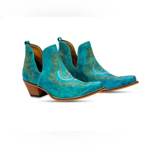 Mayra WESTERLY WESTERN LEATHER BOOTIES NEW in Bag Size 9 Turquoise