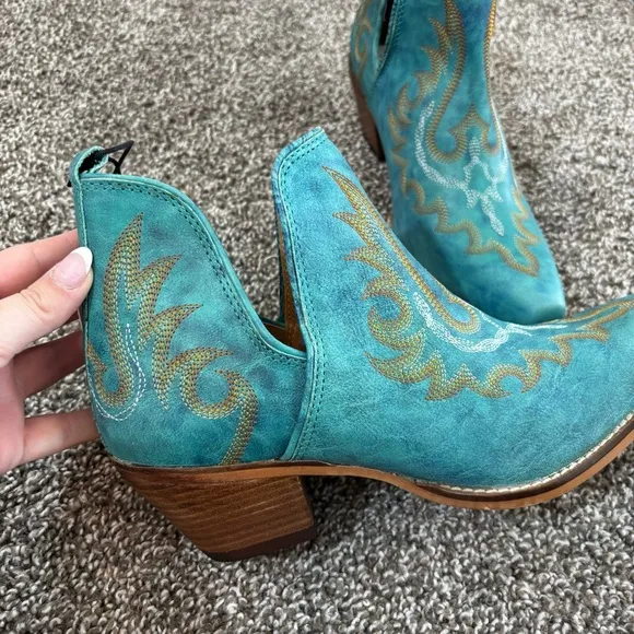 Mayra WESTERLY WESTERN LEATHER BOOTIES NEW in Bag Size 9 Turquoise