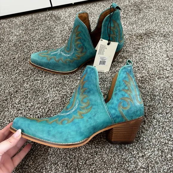 Mayra WESTERLY WESTERN LEATHER BOOTIES NEW in Bag Size 9 Turquoise
