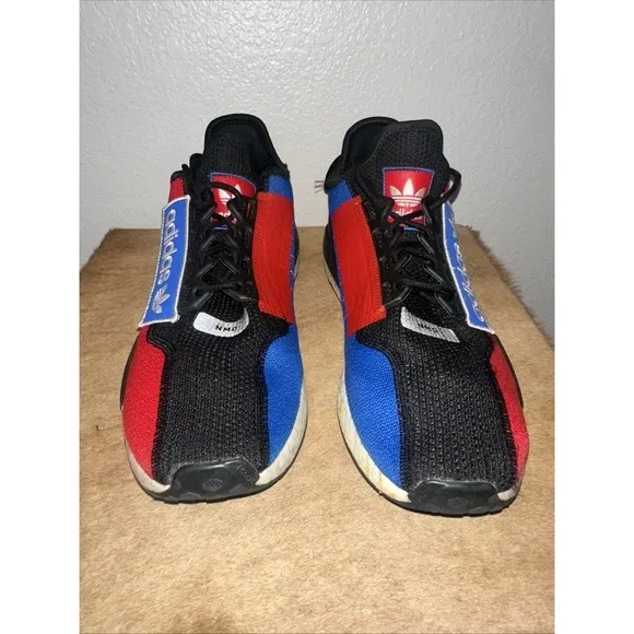Men Adidas NMD_R1 V2 Black/Blue 'Logo Patch - Team Power Red' GX6326‎ Size 13