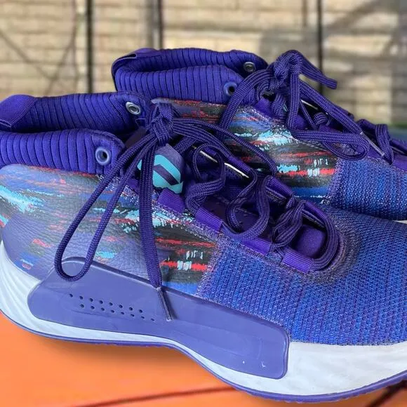 Men's Sz 9.5 ADIDAS Dame 5 GCA 'Blue Purple' Basketball Sneakers Excellent Shape