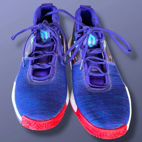 Men's Sz 9.5 ADIDAS Dame 5 GCA 'Blue Purple' Basketball Sneakers Excellent Shape