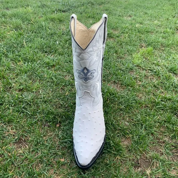 Men’s Western Cowboy boots ostrich print leather bone bota vaquera Avestruz 099