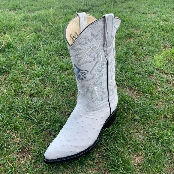Men’s Western Cowboy boots ostrich print leather bone bota vaquera Avestruz 099