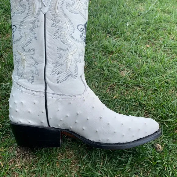 Men’s Western Cowboy boots ostrich print leather bone bota vaquera Avestruz 099