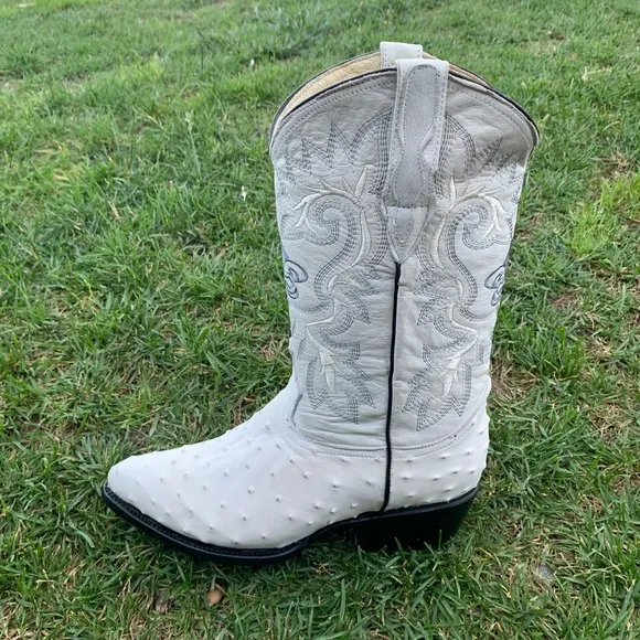 Men’s Western Cowboy boots ostrich print leather bone bota vaquera Avestruz 099