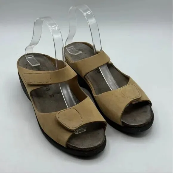 Mephisto Leather Double Wide Band Velcro Sandals Size 39