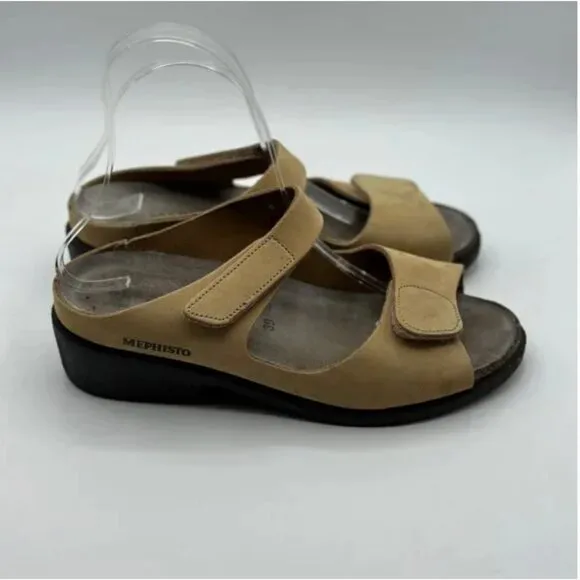 Mephisto Leather Double Wide Band Velcro Sandals Size 39