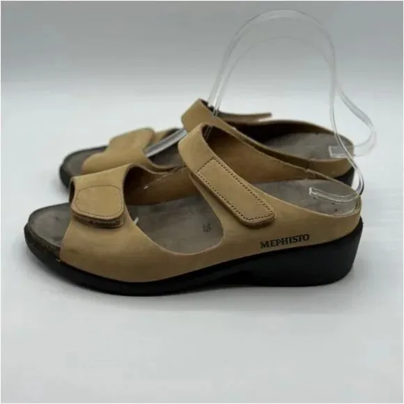 Mephisto Leather Double Wide Band Velcro Sandals Size 39