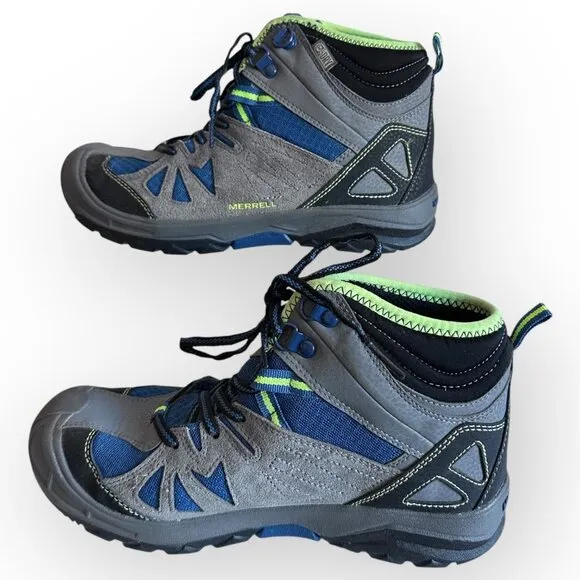 Merrell Capra Mid Waterproof Hiking Boots Blue Gray Little Boys Youth Size 4