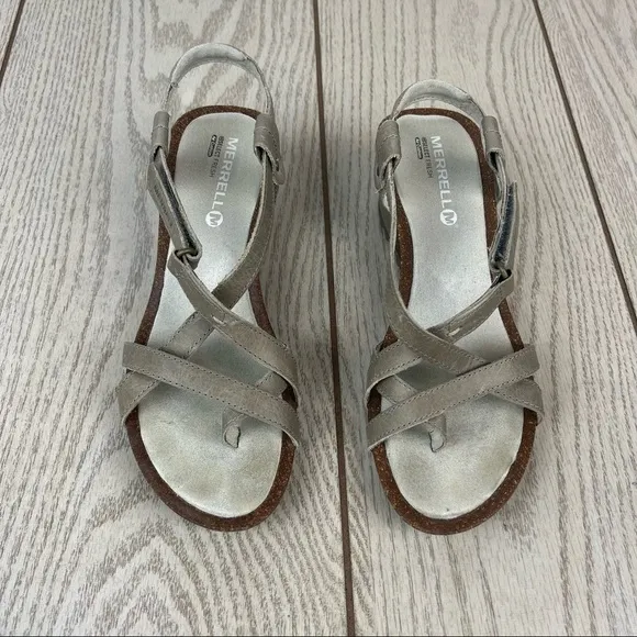 Merrell Revalli Aura Post Strappy Wedge Sandals US7 Women's Grey $150