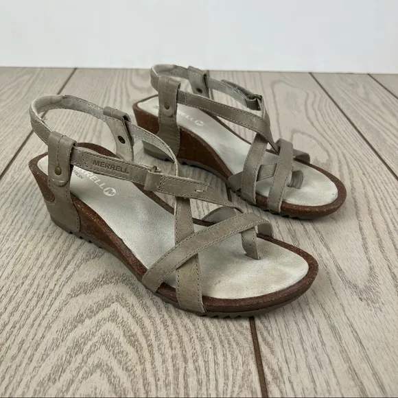 Merrell Revalli Aura Post Strappy Wedge Sandals US7 Women's Grey $150