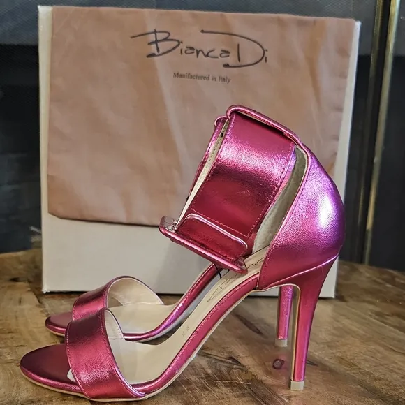 Metallic Barbie Pink Ankle Strap Heels Bianca Di Size 37